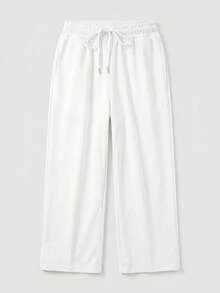 GRDR Men's Summer Loose Drawstring Elastic Waist Casual Pants, Draped Lazy Wide Leg Long Trousers - White - View 5