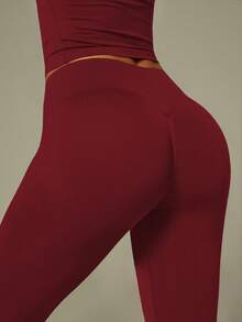 UONNOU 3-Piece Set Angola Red Halter Neck Shaping Tank Top + Waist-Cinched Butt-Lifting Tight Shorts + Long Pants, Cycling Yoga Fitness Casual Sports - Red - View 8