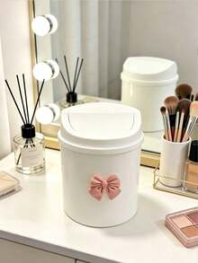 1pc Elegant Butterfly Decor Portable Trash Can With Lid, Mini Desktop Waste Basket, Home Use Trash Can With Lid, No Power Required, Suitable For Office, Living Room Or Desk, Home Desktop And Drawer Storage - Multicolor - View 4