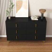 Elegant Sideboard With Modern Design, White And Gold Accents - 黑色 - 查看 2