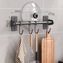 Multifunctional High-Quality No-Drill Kitchen Wall Hook Rack, Spoon Holder, Spatula Hook, Kitchen & Bathroom Accessories, Pot & Pan Hook, Knife Holder - Black - View 8