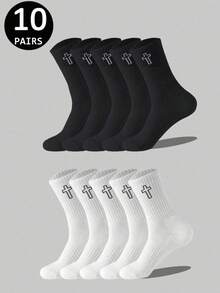 1/5/10/20 Pairs Unisex Cross Sports Socks, Casual Minimalist Style Suitable For Dating And Sports Wear - Multicolor - View 10