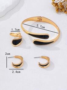4pcs Fashionable Exquisite Elegant Unique Minimalist Handmade Base Oil Geometric Water Drop Earrings Open Ring Spring Bracelet Multi-Functional Multi-Piece Daily Decoration - Black - View 3