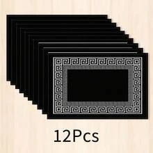 1 Peça Jogo Americano de Linho Preto e Branco, Tapete de Café da Manhã, Tapete de Café, Tapete de Xícara, Tapete de Tigela, Acessório de Decoração de Cozinha Doméstica, Jogo Americano Fácil de Limpar, Adequado para Casa, Restaurante, Decoração de Restaurante, Presente de Feriado, Presente para Amigos, Conjunto de Múltiplas Peças - Multicolorido - Visão 9