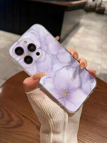 غطاء حماية TPU شفاف ناعم بتصميم إبداعي عصري بنقشة زهور بنفسجية كاملة الشاشة، مقاوم للخدش ومقاوم للبصمات، مع حماية لعدسة الكاميرا، متوافق مع Apple 11/12/13/14/15/16/17 و Galaxy M34/S25/A15 و Nothing و Pixel - متعدد الألوان - مشاهدة 8