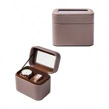 1pc 2-Slot Leather Watch Box With Mirror, Dust-Proof Transparent Visible Compact Portable Scratch-Resistant Premium PU Leather With Soft Velvet Lining Watch Storage Box, Minimalist Luxury Business Style Solid Grey-Brown Rounded Small Rectangular Transparent Window Built-In Mirror Removable Soft Pad Watch Storage Protection Display Travel Watch Storage Box Business Trip Vanity Daily Use Birthday Gift Holiday Gift - Multicolor - View 8