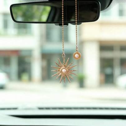 1pc Creative 3D Pearl Sun God Car Rearview Mirror Decor Pendant/Bag Charm