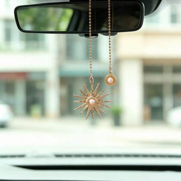 1pc Creative 3D Pearl Sun God Car Rearview Mirror Decor Pendant/Bag Charm