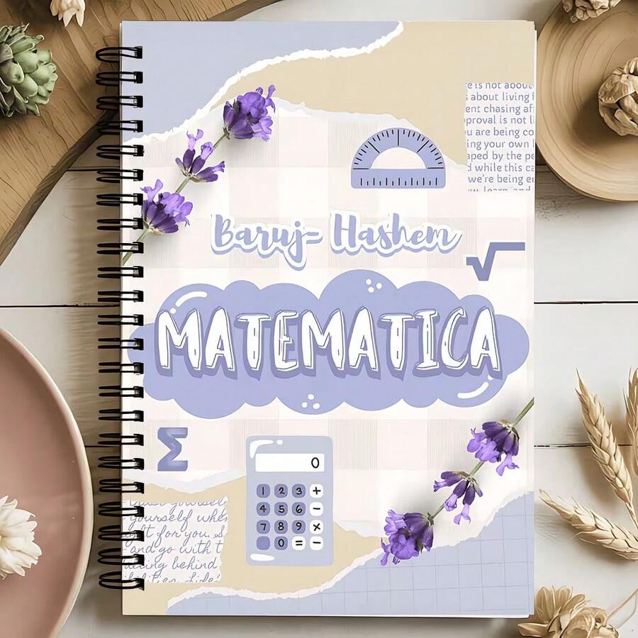 數學主題螺旋筆記本-大學線格設計,紫色數學符號與計算機圖案-高品質頁面,適合筆記、學習與創意寫作-學生、教師、數學家理想之選 - 一本(50張100頁) - 查看 1