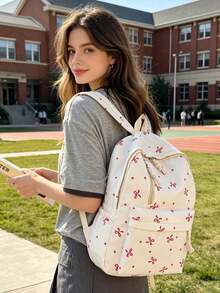 3-Piece Bow Print 3-In-1 Backpack Set, Multi-Pocket Large Capacity Nylon Daily Backpack, Matching Mini Handbag And Pencil Case, College Style School Bag, Girl College Student Textbook Bag, Lightweight Portable Backpack, Multiple Colors Available, Back To School Essential, Y2K Street Style Backpack, Versatile Shoulder Bag, Suitable For Campus, Daily Commute, Casual Outdoor And Student Daily Use - Multicolor - View 8