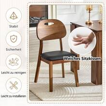 Modern Style Dining Chair Set (2 Pieces) / Oval Solid Wood Dining Chairs With Backrest / Wooden Chairs With Carrying Handles / Upholstered Kitchen Chairs / Suitable For Dining Room And Living Room - 黑色+胡桃木色 - 查看 3