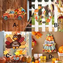 Autumn Wooden Hanging Decoration, Harvest Pumpkin Maple Leaf Wreath Wooden Sign, Thanksgiving Entryway Wooden Door Hanging Decor, Suitable For Farmhouse, Home Front Door Autumn Decoration, Halloween Decor, Fall Decor, Room Decor - Multicolor - View 2