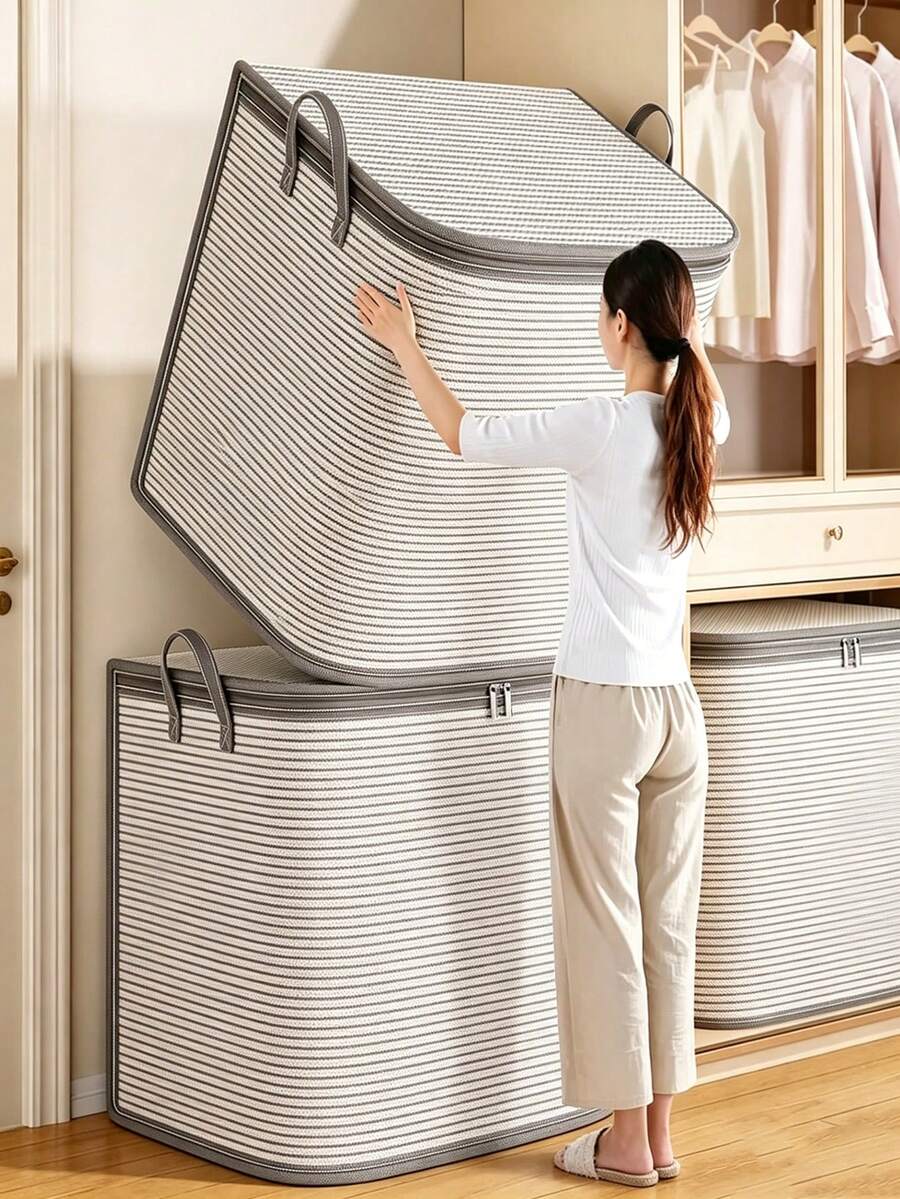 1pc Extra Large Portable Foldable Clothes Storage Bag With Durable Handle, Suitable For Closet Storage, Can Organize And Store Clothes, Bedding, Quilts, Duvets, Closet Storage, Gift For Mom, Christmas Gift - Multicolor - View 1