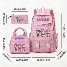 Miniso 3Pcs Pink Mermaid Scale Backpack Set, Cartoon Girl Character Print Rucksack With Matching Lunch Bag & Pencil Case, For School, Picnic, Weekend Trip, C - Pink - View 5
