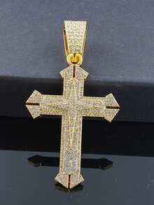 1pc Men's New Hip-Hop Sword Cross Pendant Necklace, European And American Style Creative Versatile Alloy Full Rhinestone Large Buckle Cross Necklace, Suitable For Men And Women Daily Wear - Cross Pendant - View 5