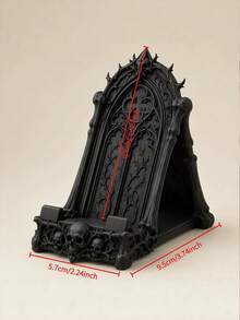 Halloween Gothic Skull Phone Stand, Dark Gothic Style Desktop Phone Holder With Skull And Thorn Details, Black Decorative Desktop Phone Stand, Suitable For Desk, Bedside Table, Shelf, Home Office Decor, Gothic Style Enthusiast Gift, Halloween Gift, Christmas Gift, Birthday Gift, Back To School Gift - A - View 2