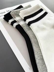 1/6/9 Pairs Men's Mid-Calf Socks, Black, Y2K Cute Sporty Fun Gift, All-Season Unisex Socks - Multicolor - View 4