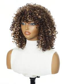 70s African Style Bangs Wig, Ombre Golden Curly Wig, Fluffy Curly African Style Wig, High Quality Synthetic Large African Style Wig 12-Inch Afro Wig - Multicolor - View 4