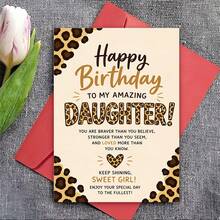 1pc Funny Greeting Card Leopard Print Birthday Greeting Card For Daughter Inspirational Message Flat Paper Card For Birthday Celebration And Special Occasion Gift - Greeting Card + Envelope - View 3