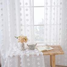 COSENNATUR 1pc White Pom Pom Striped Jacquard Semi-Sheer Curtain, Rod Pocket Design, Lightweight Soft Washable, Modern Minimalist Style, Suitable For Living Room, Bedroom, Dining Room, Office, Wedding Decor - White - View 5