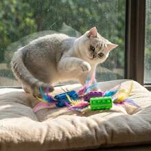 3pcs New Pet Feather Ball Toys, Cat Self-Entertainment Toys, Made Of Realistic Polyester Feathers With Colorful Tassel Feather Design, Interactive Pet Toys - View 5