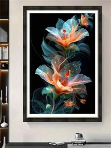 1pc Diamond Painting Kit, Dreamy Translucent Colorful Floral Diamond Art, Handmade DIY Rhinestone Decor Painting, Living Room Bedroom Light Luxury Atmosphere Wall Art, Holiday Gift - round diamond - View 4