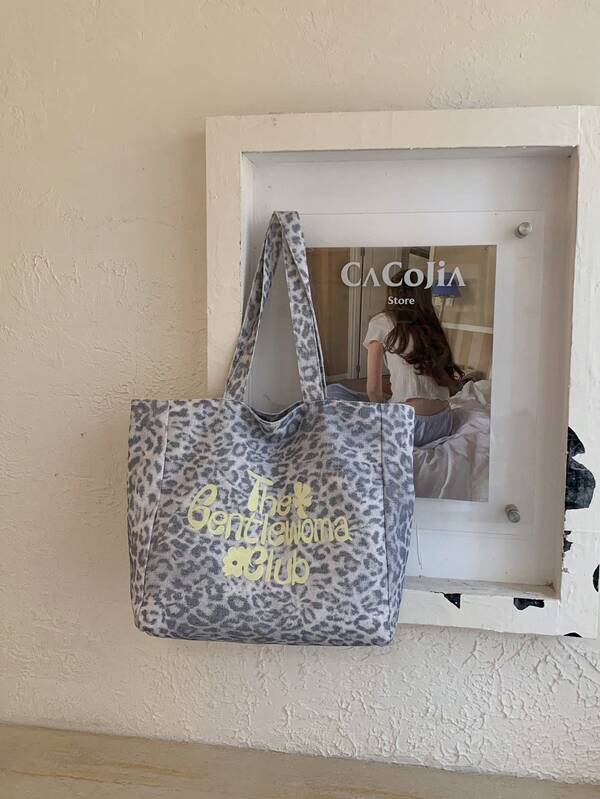 Bolso de hombro tipo tote clásico y versátil para mujer con estampado de leopardo, gran capacidad, bolso de uso diario, estilo súper popular