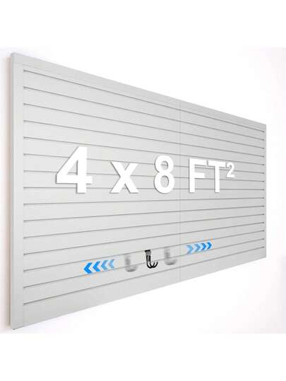 8x4 Ft PVC Slat Wall Paneling, Adjustable Slatwall Panels With Coupling Structure, Slatted Wall Panel System With Customizable Storage Options, Cutting Easy-To-Install Slatwall Board Shelves