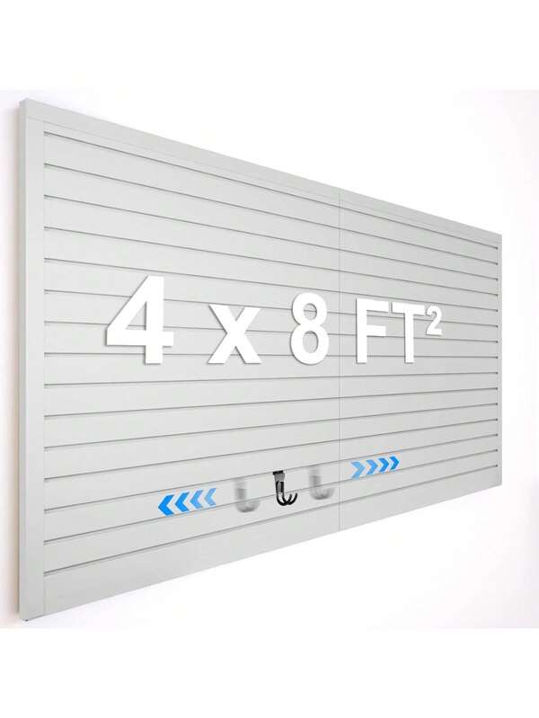 8x4 Ft PVC Slat Wall Paneling, Adjustable Slatwall Panels With Coupling Structure, Slatted Wall Panel System With Customizable Storage Options, Cutting Easy-To-Install Slatwall Board Shelves