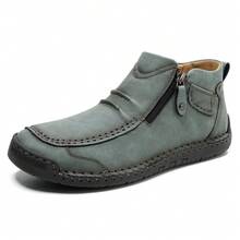 Men's Plus Size Outdoor Casual Shoes Flat Hand-Stitched Zipper  Boots Short Ankle Boots - 828 Black - View 3