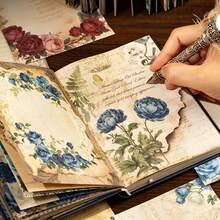 可書寫金色箔月亮墜落復古舊書玫瑰花紋手帳本 剪貼簿素材底紙日記本 - 玫瑰手帳本 - 查看 11