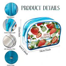 Strawberry Print Transparent PVC Travel Toiletry Bag, Waterproof Zipper Cosmetic Organizer, Summer Clear Makeup Pouch, Portable Travel Essentials - Multicolor - View 3