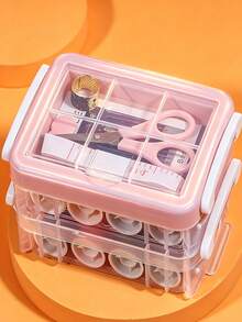 1/2 Set Sewing Kit, Home Sewing Repair Needle And Thread Bag, Portable Large 3-Layer Handmade Sewing Storage Box, Portable 3-Layer Sewing Bag With Transparent Storage Box For Fabric Organization - Conventional - View 2