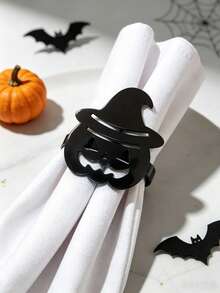 12pcs/6pcs/1pc Halloween Napkin Rings - Halloween Novelty Theme, Black Skeleton Hand, Ghost, Spider, Haunted House, Butterfly Creative Design Napkin Rings, Suitable For Halloween Party Table Decor - Easy To Clean Metal Texture, Halloween Decoration, Theme Event Accessories, Spooky Table Decor, Durable Napkin Holder - Multicolor - View 24