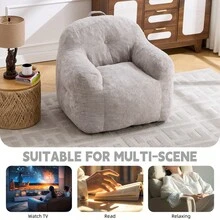 Modern European-American Style Beanbag / With Armrests / Plush Look Beanbag / No Assembly Required / Suitable For Living Room, Bedroom And Reading Corner - 淺灰色 - 查看 6