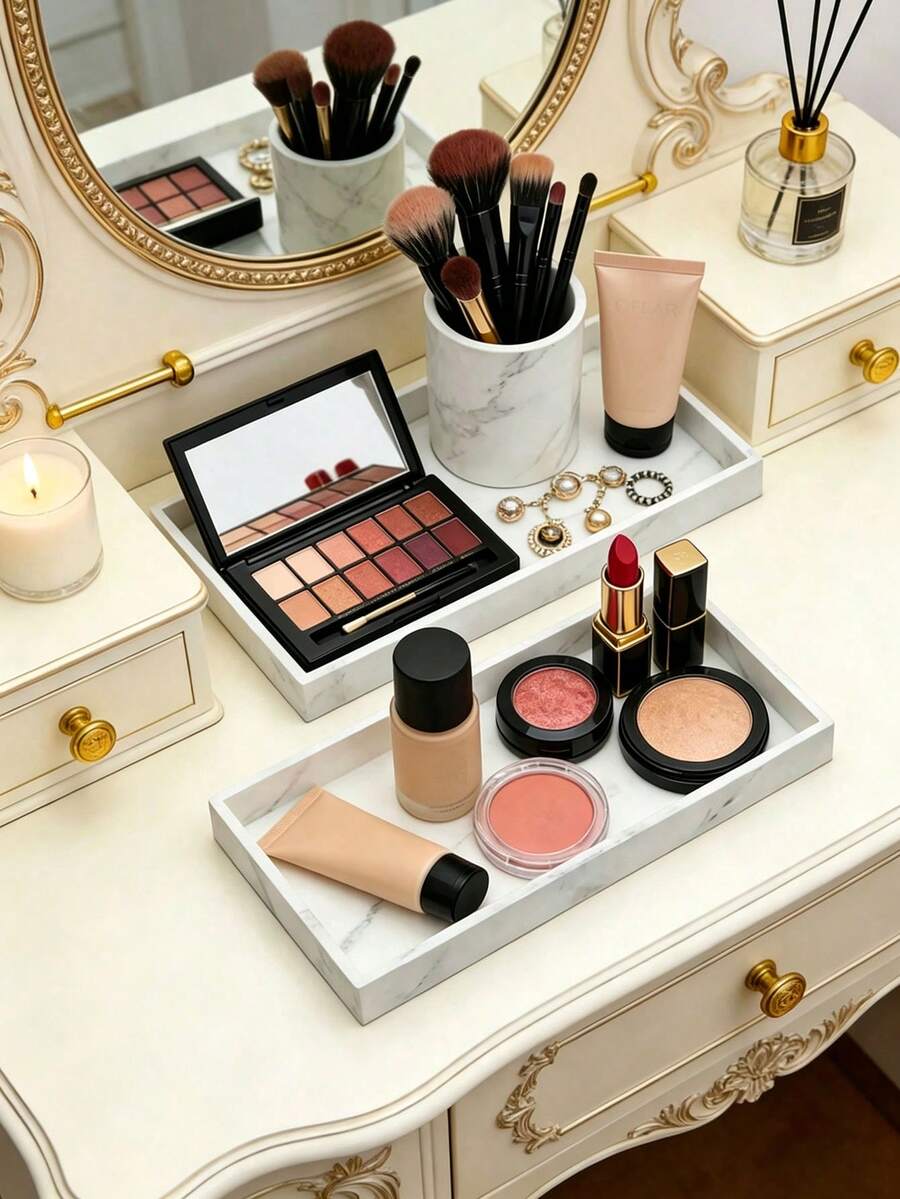 1pc (20cm/8in + 10cm/4in + 2cm/0.8in) Rectangular Silicone Marble Texture Tray - Multicolor - View 1