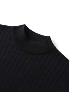 Men's Classic Half-High Neck Ribbed Short Sleeve Knit Sweater, Perfect For Summer Outings, Fashion Essential - Black - View 7
