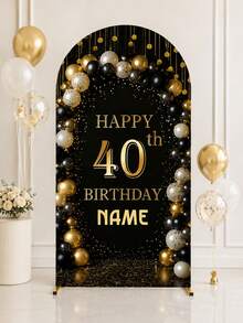 Personalized "Black & Gold" Theme Birthday Arch Backdrop Banner, Custom Text, Birthday And Event Customized Background Cloth, Suitable For Dome, Multiple Sizes Available, Polyester Material, No Power Needed, Perfect For Birthday Party Event Backdrop | Modern Arch Design | Polyester Elastic-- (Arch Not Included, Fabric Backdrop Only) - Multicolor - View 6
