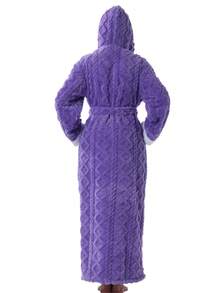 1pc Cross-Border Autumn/Winter New Bathrobe, Men's/Women's Home Wear, Multiple Colors Available, Solid Color Fabric, Long Sleeve, Thickened Warm, Couple Home Wear With Hood, Women's Artistic Long Robe, Long Soft Warm Robe, Luxury Plush, Winter Gift - Purple Jacquard Bathrobe - View 6