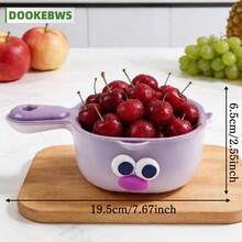1/3pcs Double Layer Colander With Handle, Mini Cute Stackable Fruit Strainer (With 3D Cartoon Stickers), Thickened 2-In-1 Design, Multi-Functional Use, Available In White, Green, Purple, Perfect For Home Fruit Washing And Fruit Platter - One Size - View 3