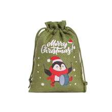 20pcs Christmas Multi-Color Drawstring Closure Portable Fashionable Elderly Snowman Pattern Durable Jute Christmas Bags, Christmas Drawstring Gift Bags, Holiday Party Small Gift Packaging, Ideal Choice For Christmas Use - Multicolor - View 9