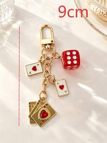 1pc/2pcs Unisex Multi-Sided Dice Pendant With Poker Elements, Rhinestone Poker Charm Keychain, Creative Personalized Bag Charm - Multicolor - View 3