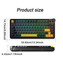 AULA AU75 Customized Mechanical Keyboard, 81 Keys With Knob, Three-Mode Connection (Bluetooth/2.4G Wireless/Wired), RGB Backlight, Gasket Structure, Full Hot-Swappable, PBT Keycaps, 4000mAh Battery, Suitable For Gaming And Office - View 3