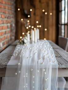 1pc White/Black Pearl Tulle Mesh Fabric, DIY Gauze For Table Runner, Ceremony Backdrop, Home Decor, Room Decoration, Birthday Party Decor And Valentine's Day Ceremony Arrangement, Creating Romantic Atmosphere - A - View 2