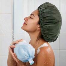 Reusable Shower Cap For Women, Large Waterproof Shower Bonnet Washable Elastic Band Bath Hair Hat For Long Hair, Braids(Green), Shower Accessories, Bath Sponge - View 3