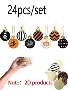 8pcs/16pcs/24pcs Set Flat Wooden Ball Ornaments, Suitable For Halloween Decoration, Including Ghost, Spider, Pumpkin And Skull Patterns; Suitable For Haunted House Decoration, Halloween Party Tree Ornaments, Window Display And Atmosphere Props - Multicolor - View 12