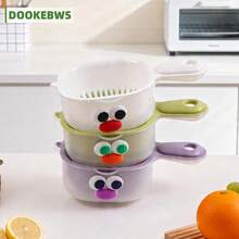 1/3pcs Double Layer Colander With Handle, Mini Cute Stackable Fruit Strainer (With 3D Cartoon Stickers), Thickened 2-In-1 Design, Multi-Functional Use, Available In White, Green, Purple, Perfect For Home Fruit Washing And Fruit Platter - One Size - View 6