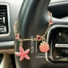1pc Gold Single & Double Layer Ornament Chain, Heart Butterfly Starfish Shell Crystal Car Steering Wheel Hanging Pendant Elegant Metal Car Interior Accessories - A - View 2