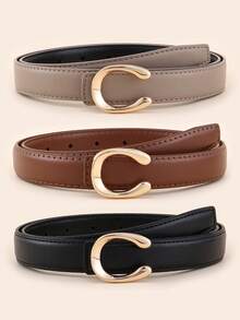 Women's Letter Alloy Buckle Decor Daily Commute Street Fashion Versatile Belt - Multicolor B - View 16