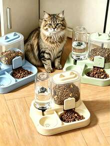 2-In-1 Cat Feeding And Watering Set, Dry And Wet Separation, Durable Plastic Material. Easy To Clean Pet Feeding And Watering Station. Suitable For Daily Hydration And Healthy Feeding, Specifically Designed For Kittens Under 2.5kg, 1 Set - 700ml - View 8